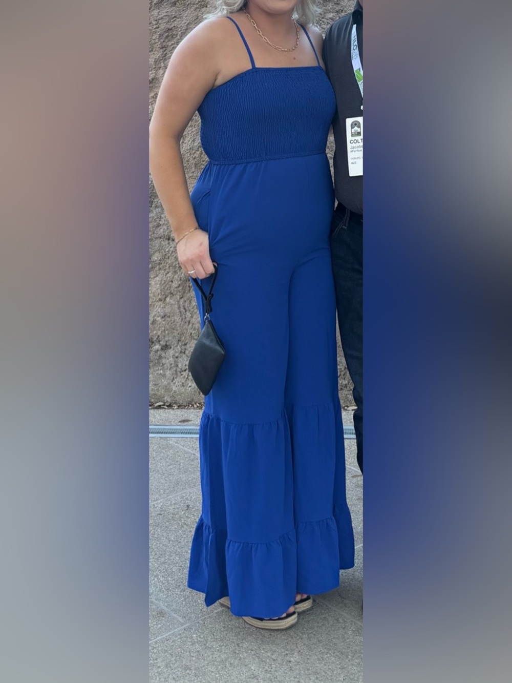 Amazon Royal Blue Smocked Bodice Jumpsuit with Ruffle Hem - Picture 3 of 3